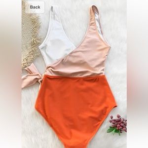 CUPSHE Womens 1 Piece Swimsuit Wrap Color Block Tie Side Bathing Suit size SMALL